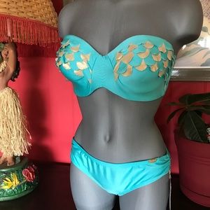 Luli Fama Si Soy Sirena Aruba gold bikini NWT L!